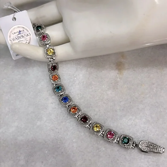 SWAROVSKI Multicolor Crystal Silver Link Bracelet - Picture 3 of 15